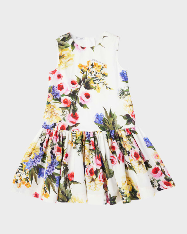 Girl's Flower Power Printed Cotton Sleeveless Dress, Size 2-